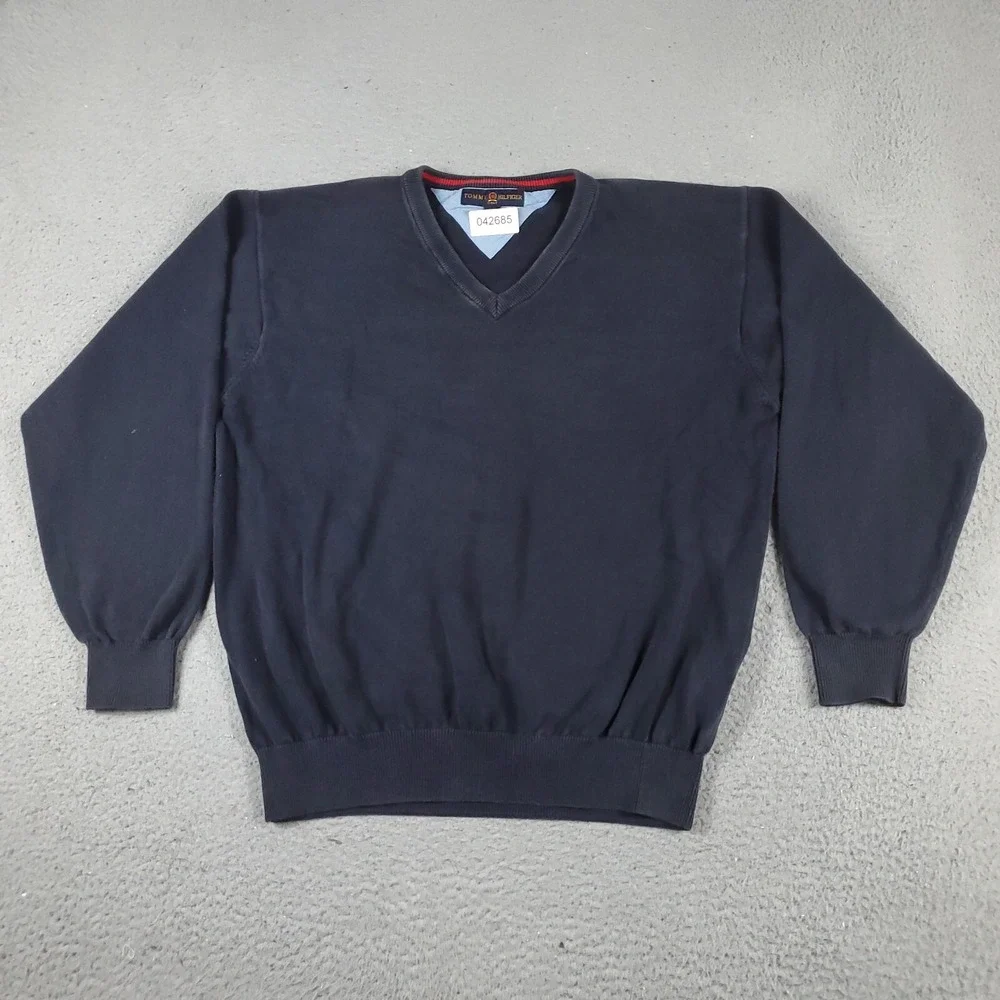 Tommy Hilfiger Golf Sweater Mens XL Blue Pullover V-Neck Knit Sweatshirt
